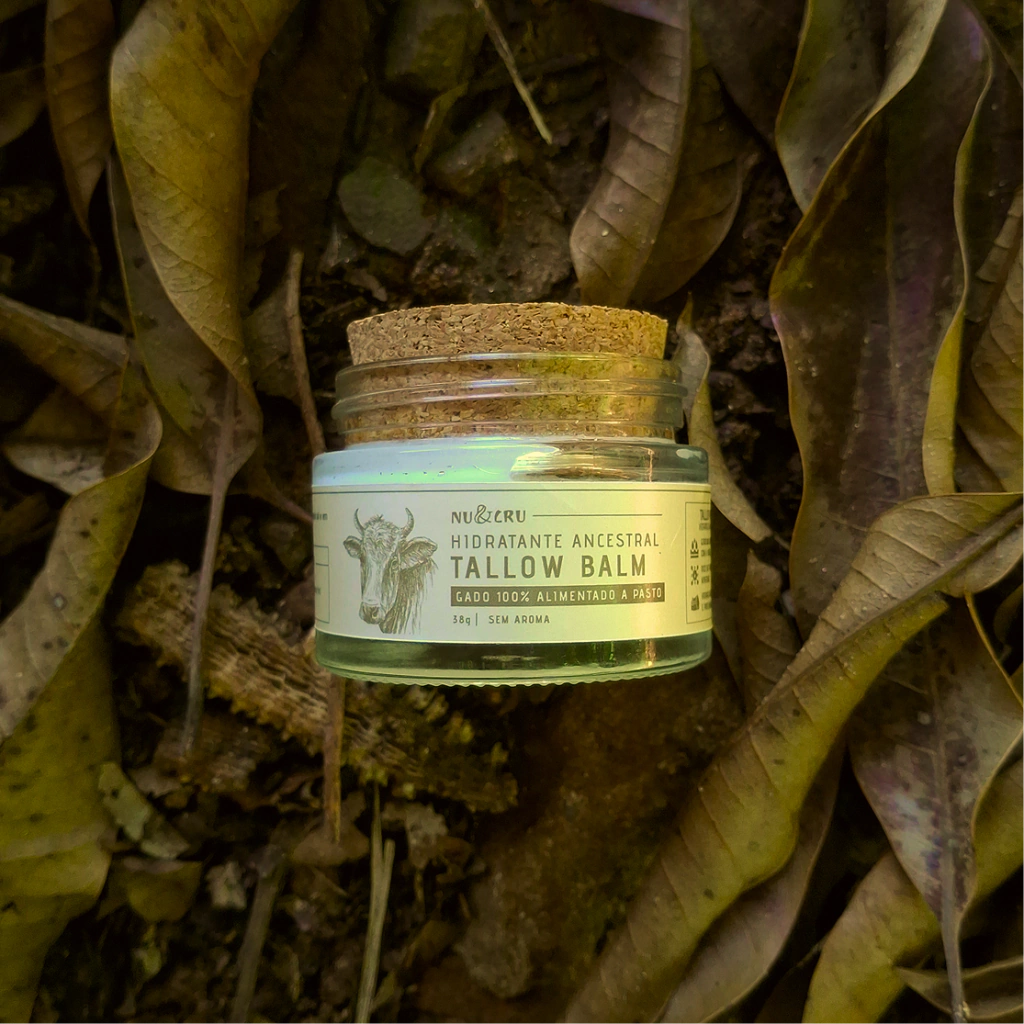 Pote de vidro de Tallow Balm Nu&Cru 100% Tallow, com tampa de cortiça